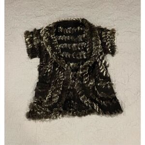 Fantazia Brown Rabbit Fur Sweater Top Pockets Medium Soft